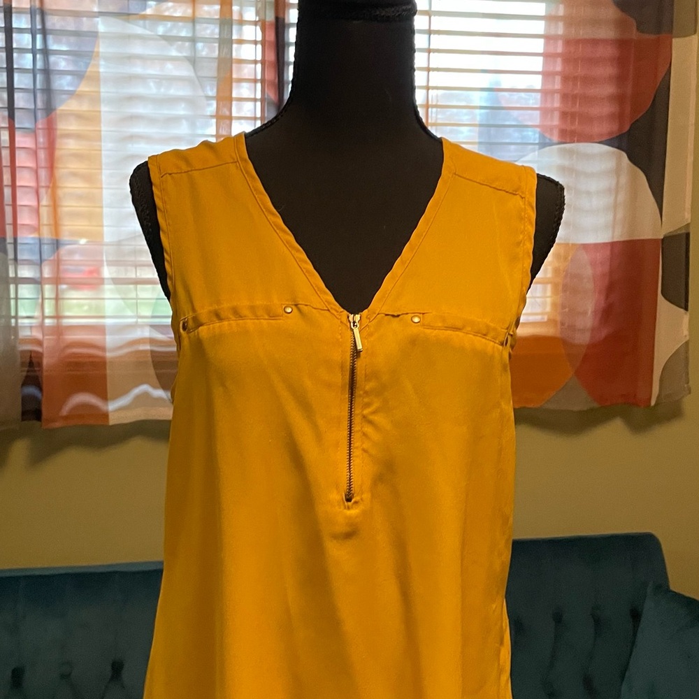 Yellow Sleeveless Top with Zipper Detail